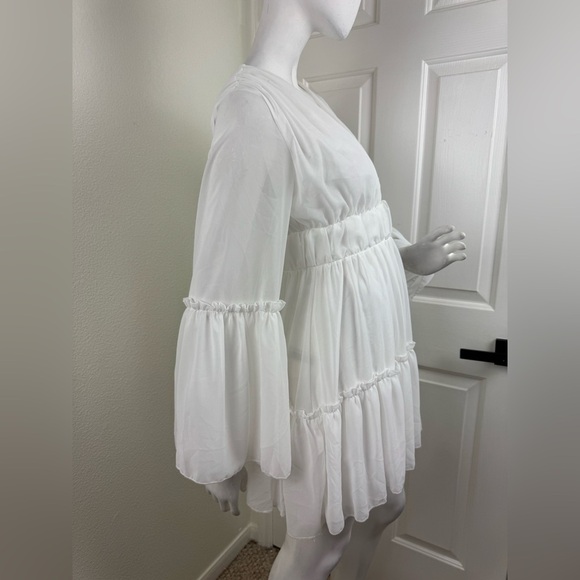 Miss ORD White V-neck Ruffle Hem Vacation Dress Size Small. A37 - Picture 9 of 13